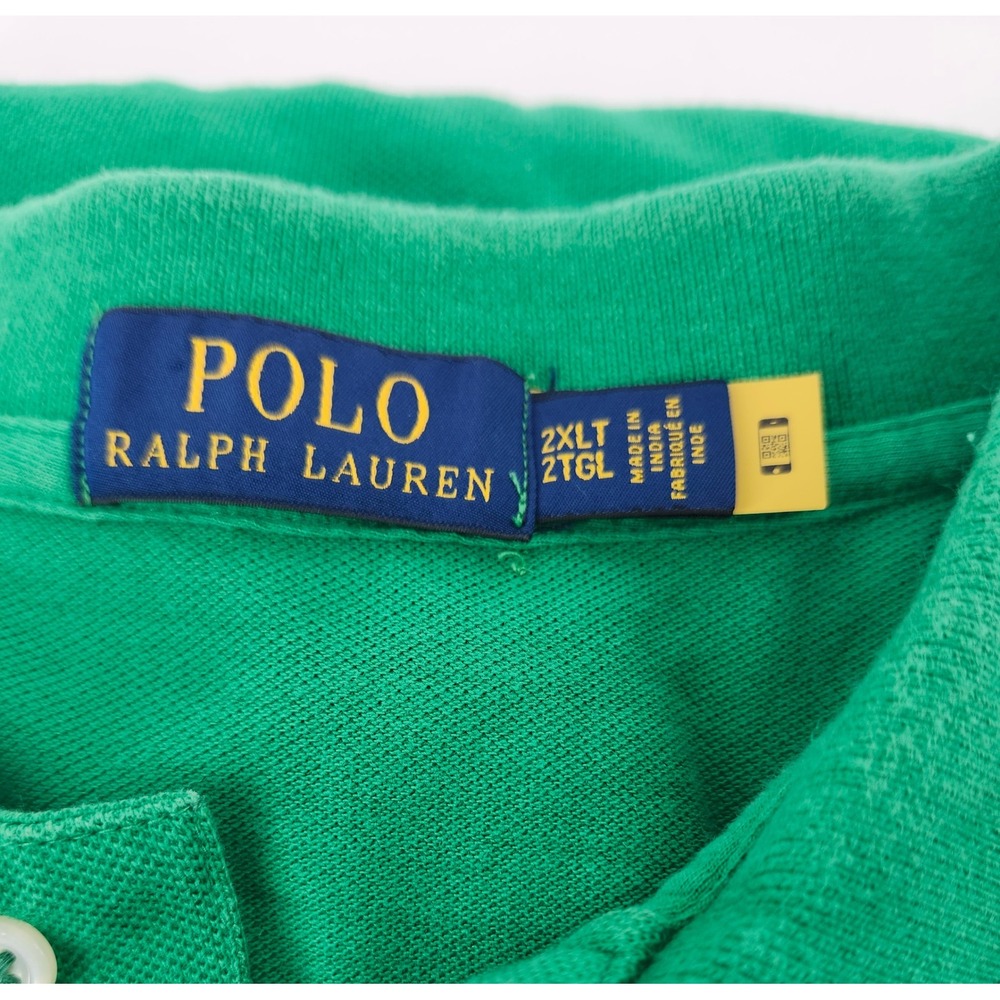 Polo Ralph Lauren Mens 2XLT Green Tipped Collar Pique Polo Shirt Big & Tall - Picture 4 of 6